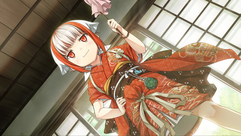 Anime Girl in Kimono — Red, Calm, Afternoon
