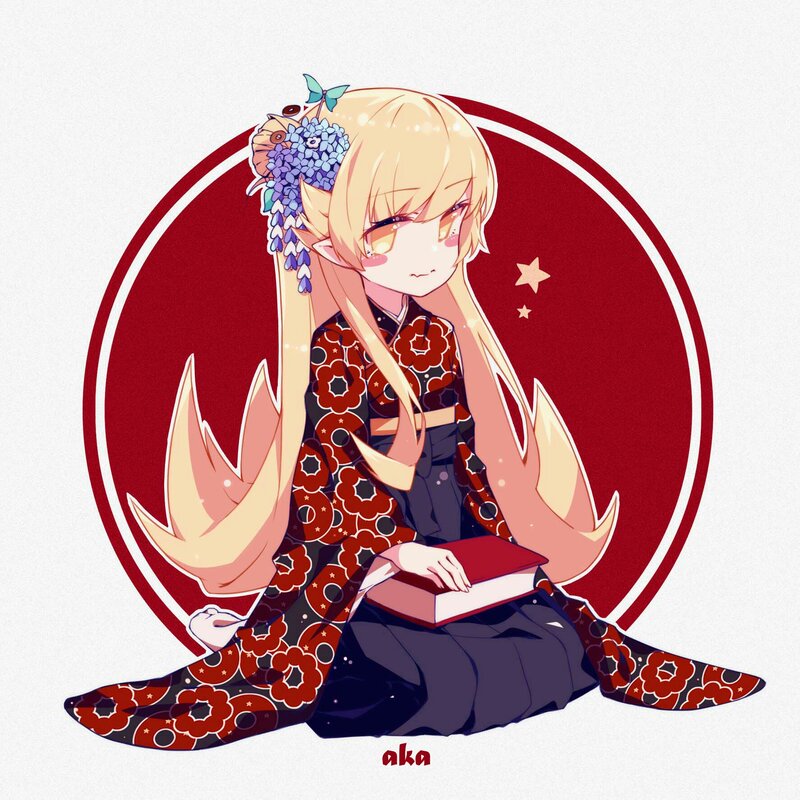 Anime Girl in Kimono — Red, Calm, Digital Art, Book