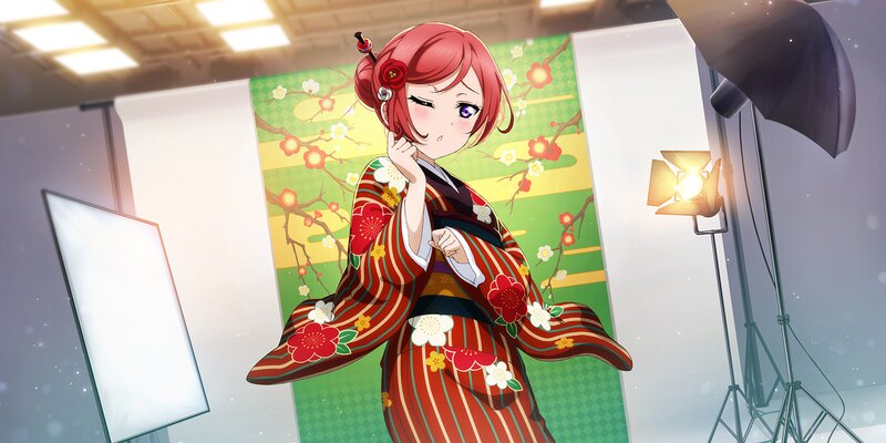 Anime Girl in Kimono — Red, Calm, Digital Art, Studio Lights