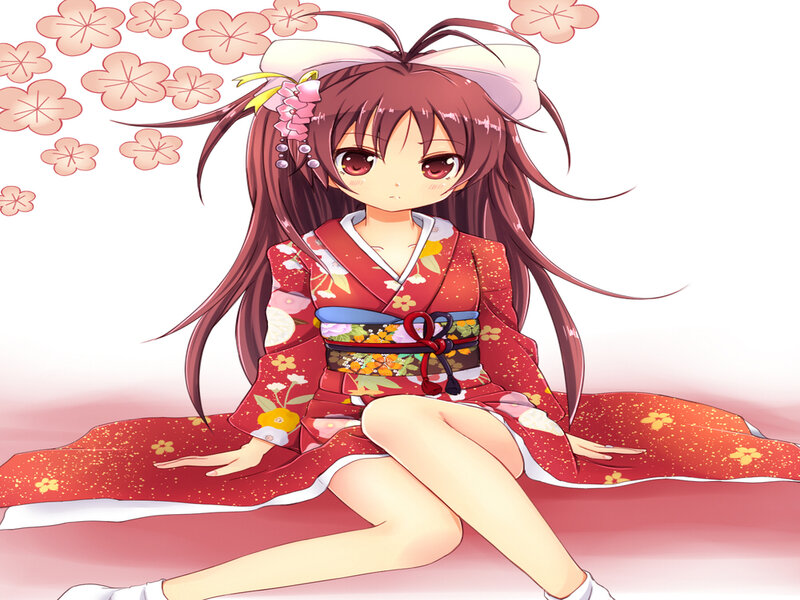 Anime Girl in Kimono — Red, Calm, Spring