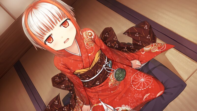 Anime Girl in Kimono — Red, Calm, Tatami Mat