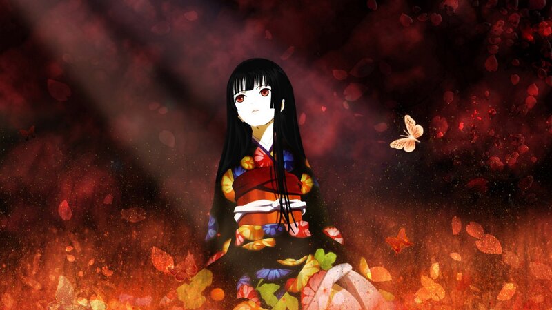 Anime Girl in Kimono — Red, Dramatic, Autumn