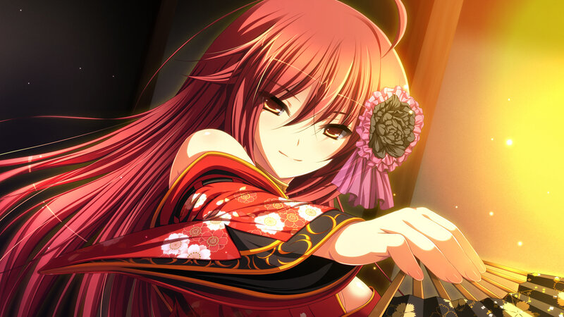 Anime Girl in Kimono — Red, Dramatic, Night, Fan
