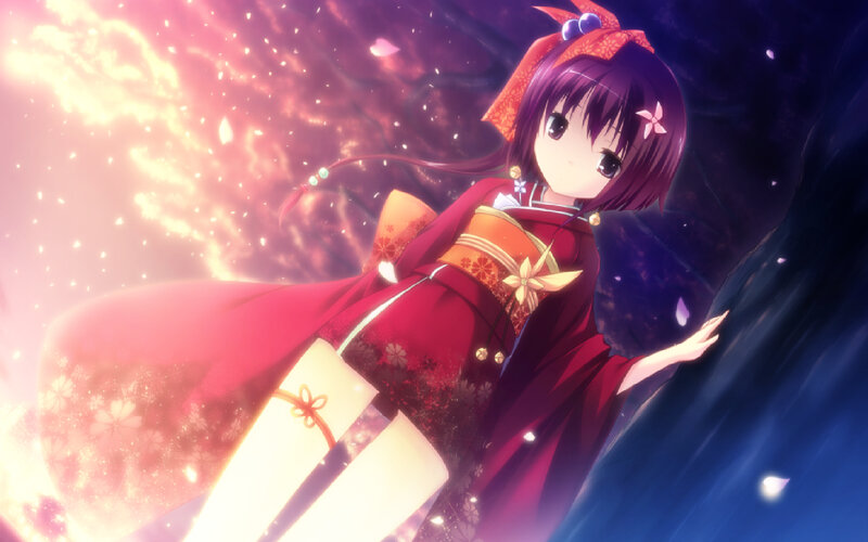 Anime Girl in Kimono — Red, Dramatic, Night