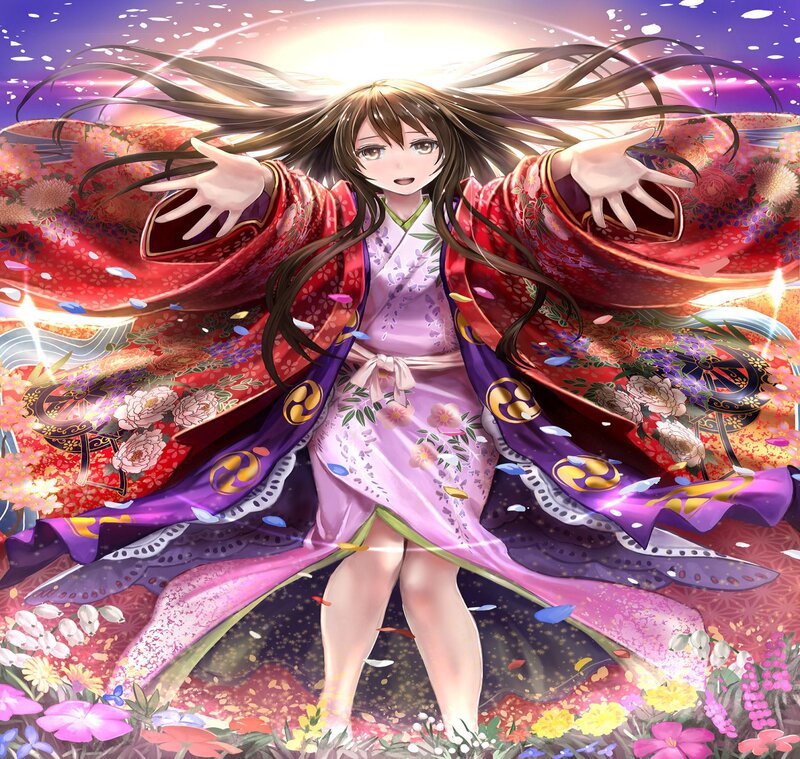 Anime Girl in Kimono — Red, Dramatic, Spring