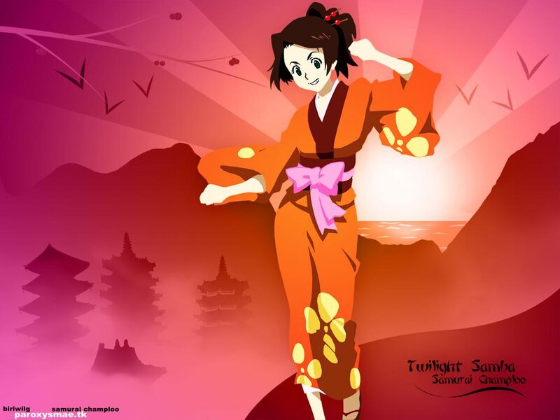Anime Girl in Kimono — Red, Dramatic, Sunset, Mountains