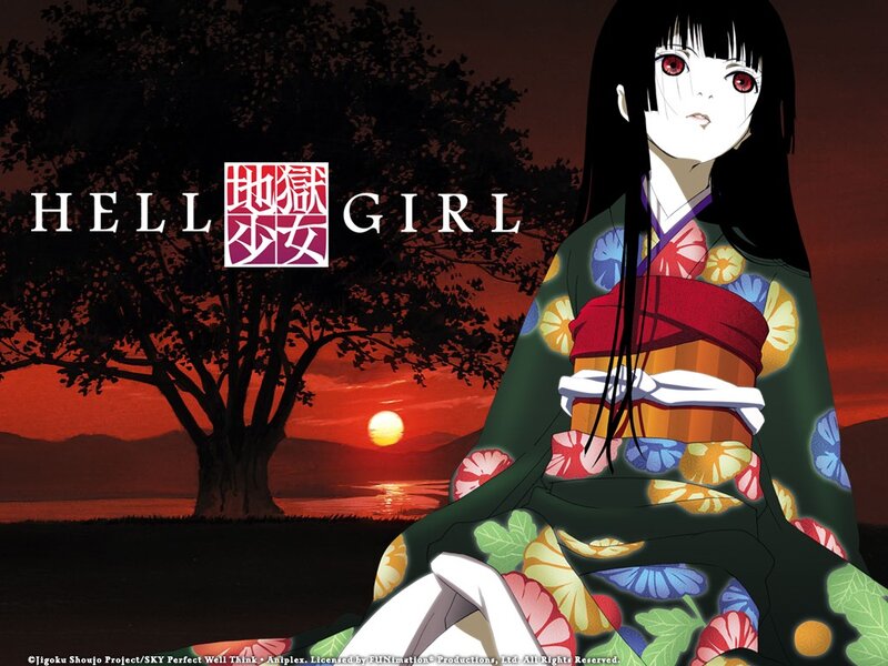 Anime Girl in Kimono — Red, Dramatic, Sunset, Tree