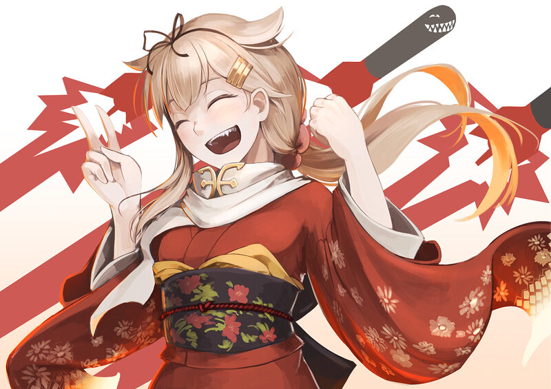 Anime Girl in Kimono — Red, Energetic