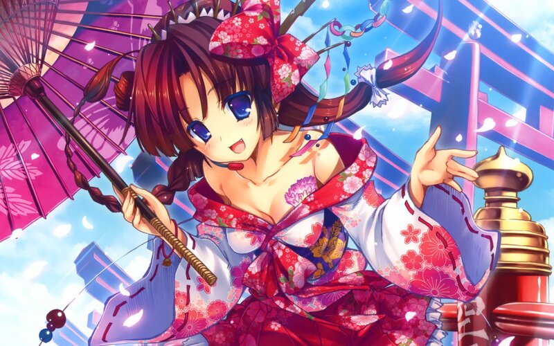 Anime Girl in Kimono — Red, Festive, Afternoon