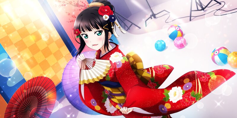 Anime Girl in Kimono — Red, Festive, Digital Art, Fan