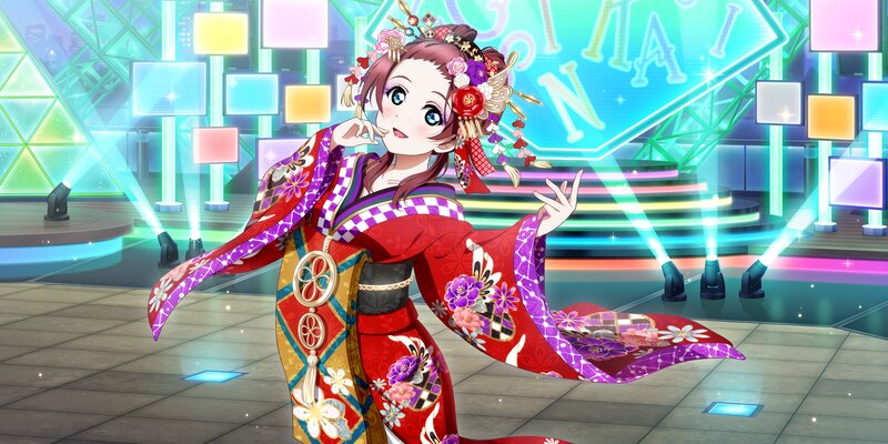 Anime Girl in Kimono — Red, Festive, Night, Digital Art, Stage