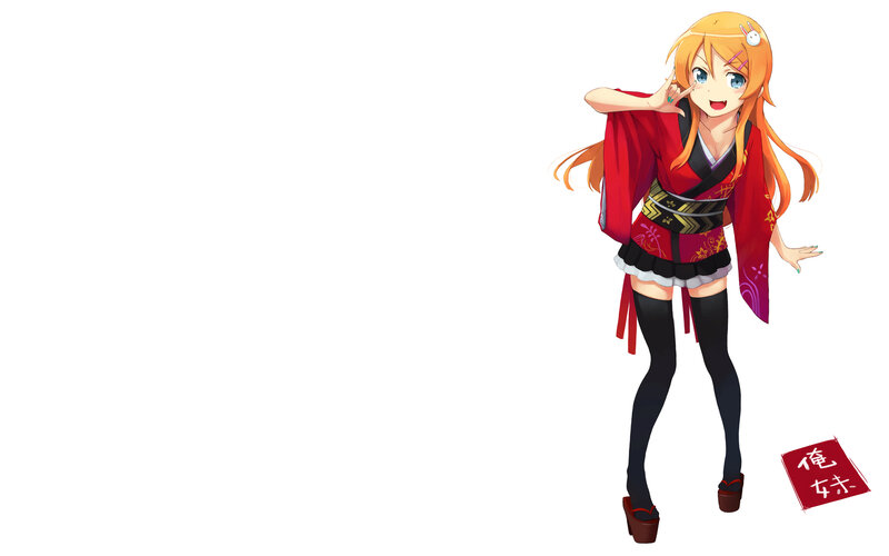 Anime Girl in Kimono — Red, Playful