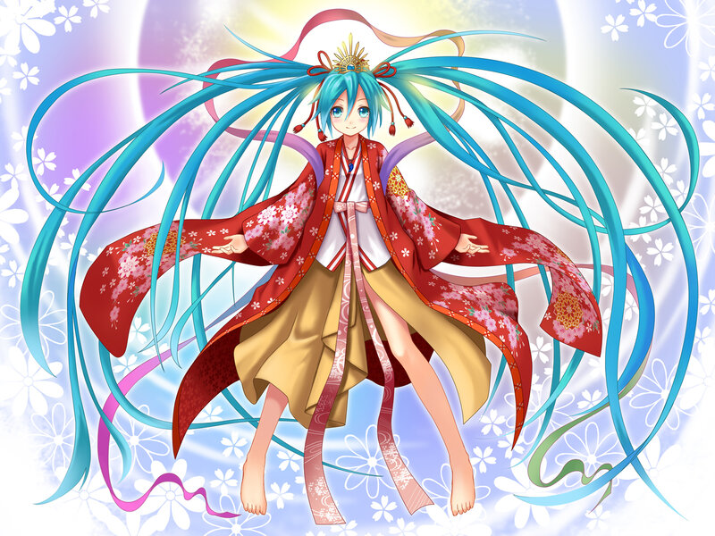 Anime Girl in Kimono — Red, Serene, Digital Art