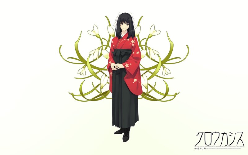 Anime Girl in Kimono — Red, Serene, Flowers