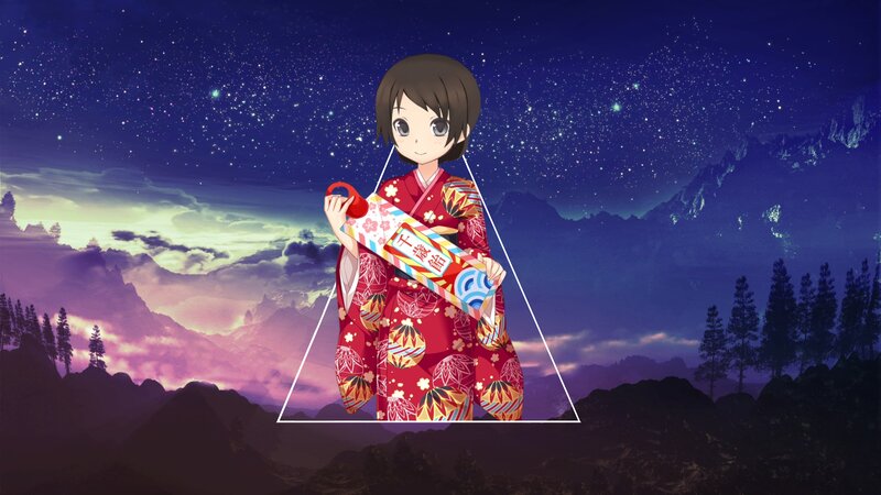 Anime Girl in Kimono — Red, Serene, Night, Digital Art, Firework