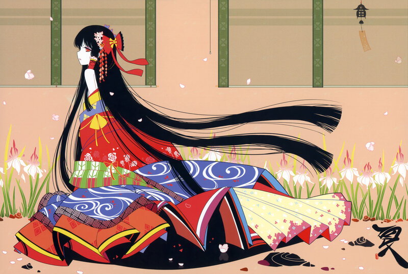 Anime Girl in Kimono — Red, Serene, Spring, Manga