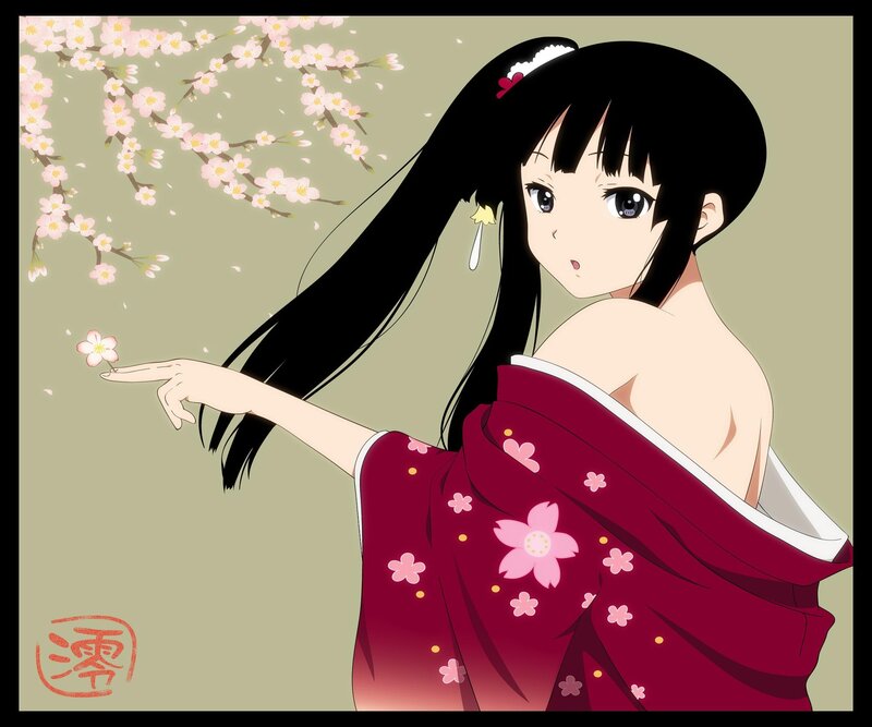 Anime Girl in Kimono — Red, Serene