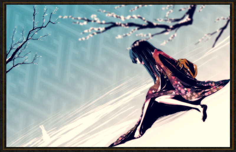 anime girl in kimono running