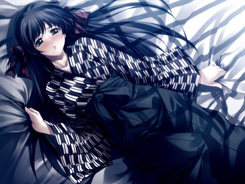 anime girl in kimono sleeping