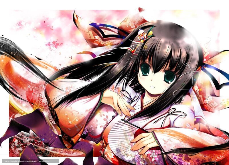 Anime girl in kimono