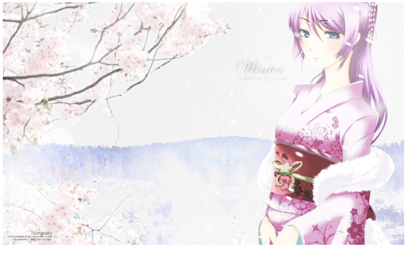 anime girl in kimono under cherry blossoms