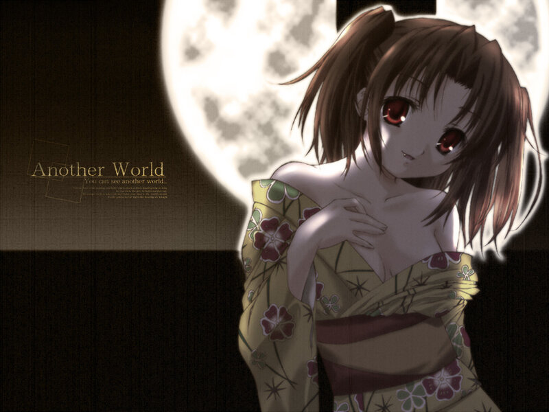 Anime girl in kimono under moonlight