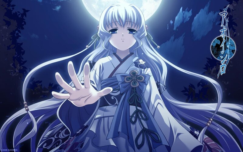 anime girl in kimono under moonlight