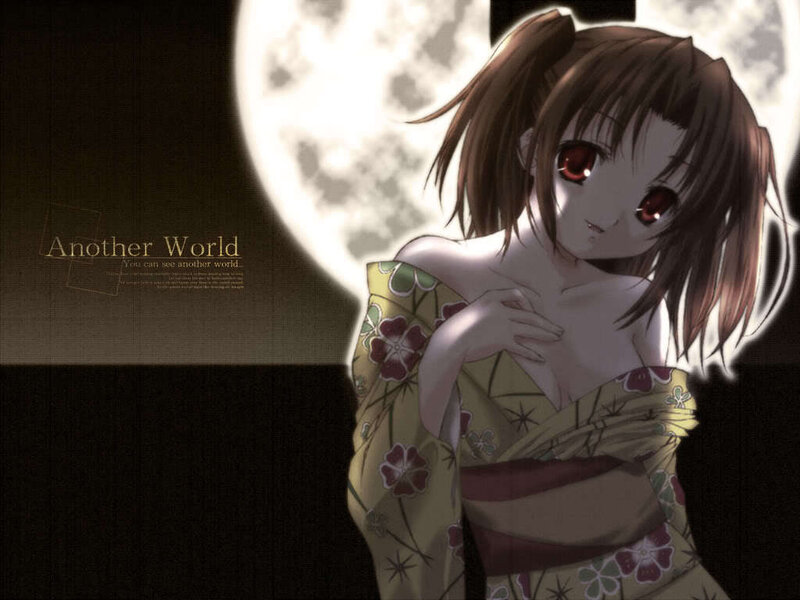 Anime girl in kimono under moonlight