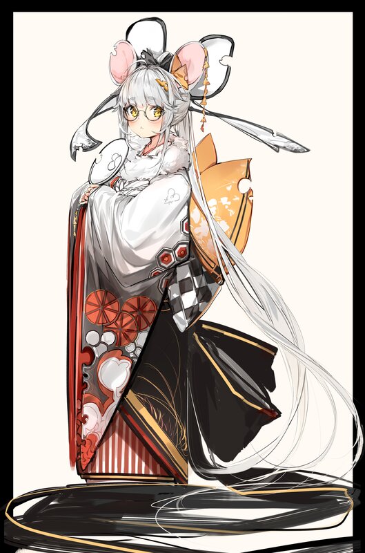 Anime Girl in Kimono — White, Calm, Digital Art, Glasses