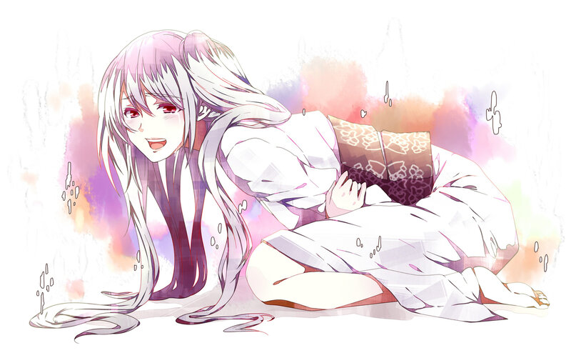 Anime Girl in Kimono — White, Calm, Digital Art