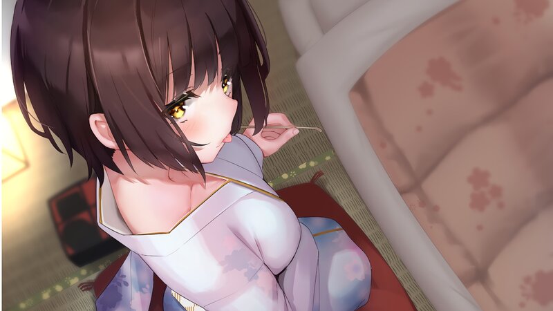 Anime Girl in Kimono — White, Calm, Night, Digital Art