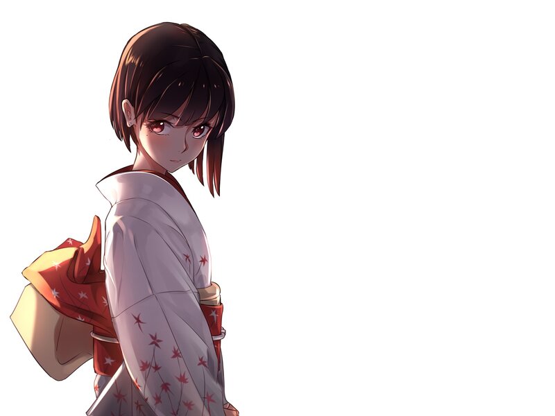 Anime Girl in Kimono — White, Calm, Short Hair