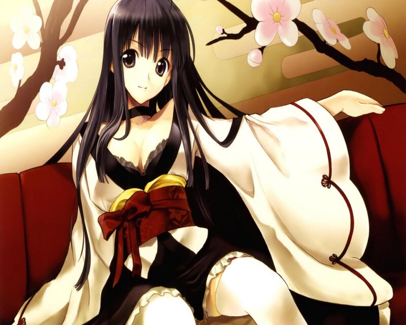 Anime Girl in Kimono — White, Calm, Spring