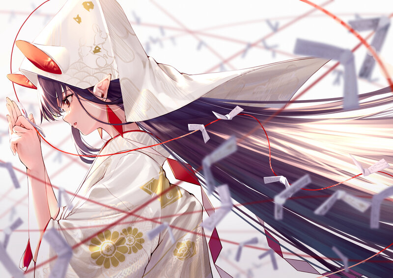Anime Girl in Kimono — White, Dramatic, Digital Art, Long Hair