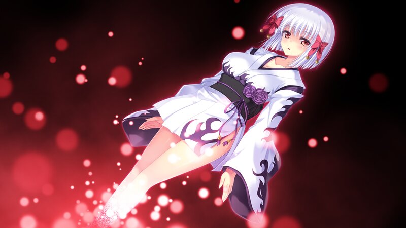 Anime Girl in Kimono — White, Dramatic, Digital Art, Silver Hair