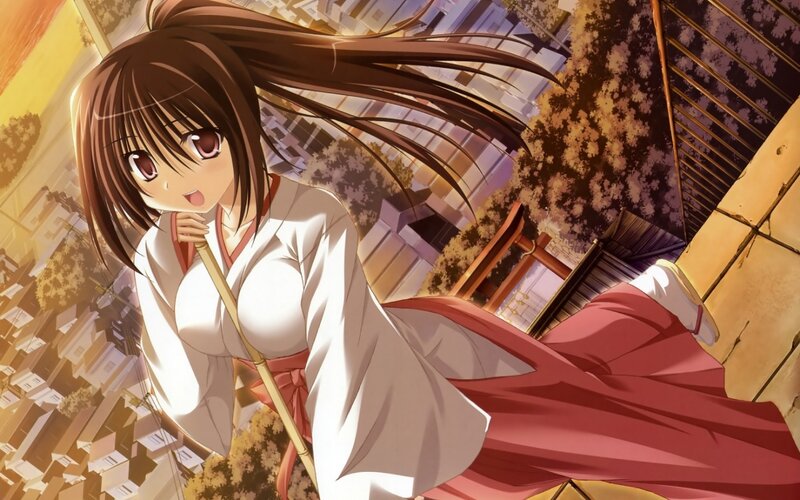 Anime Girl in Kimono — White, Dramatic, Sunset