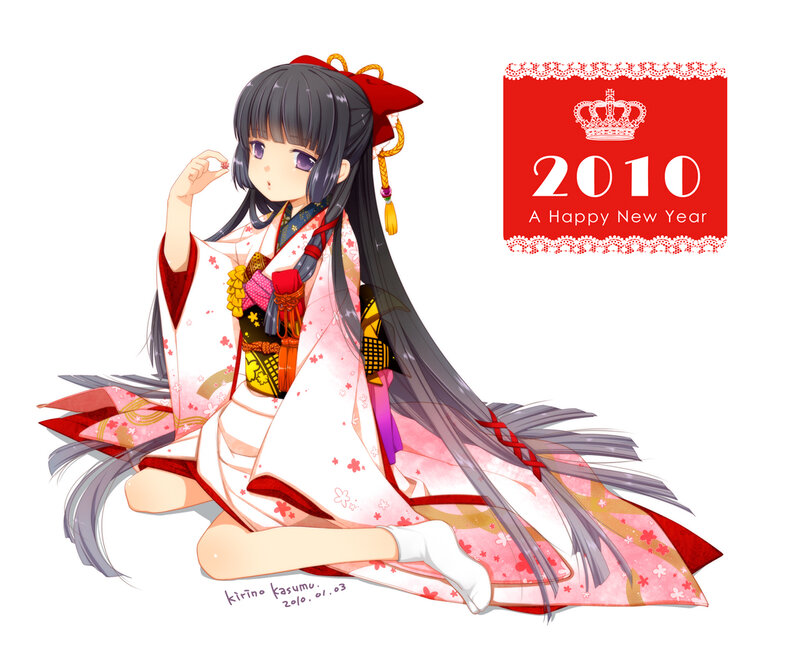 Anime Girl in Kimono — White, Festive
