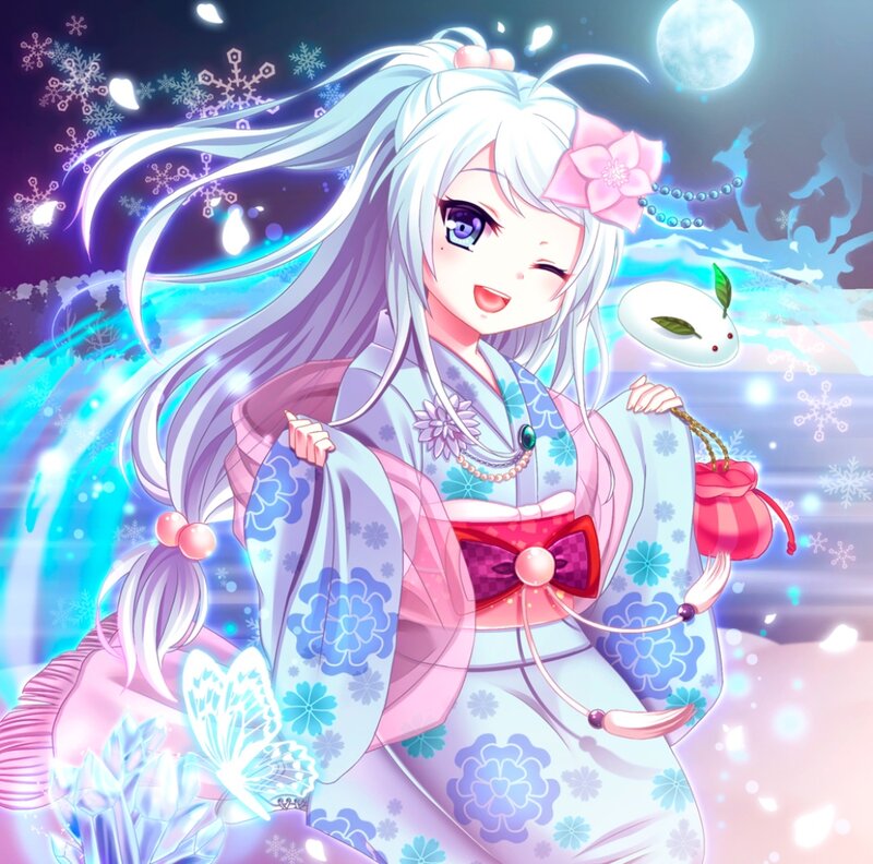 Anime Girl in Kimono — White, Magical