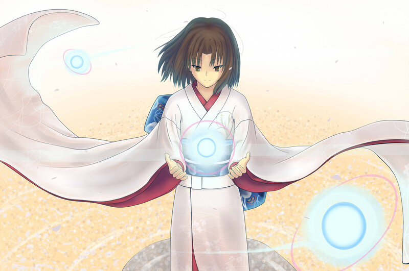 Anime Girl in Kimono — White, Serene, Afternoon