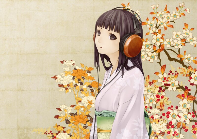 Anime Girl in Kimono — White, Serene, Autumn, Digital Art