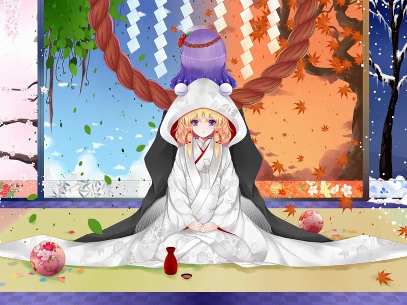 Anime Girl in Kimono — White, Serene, Autumn