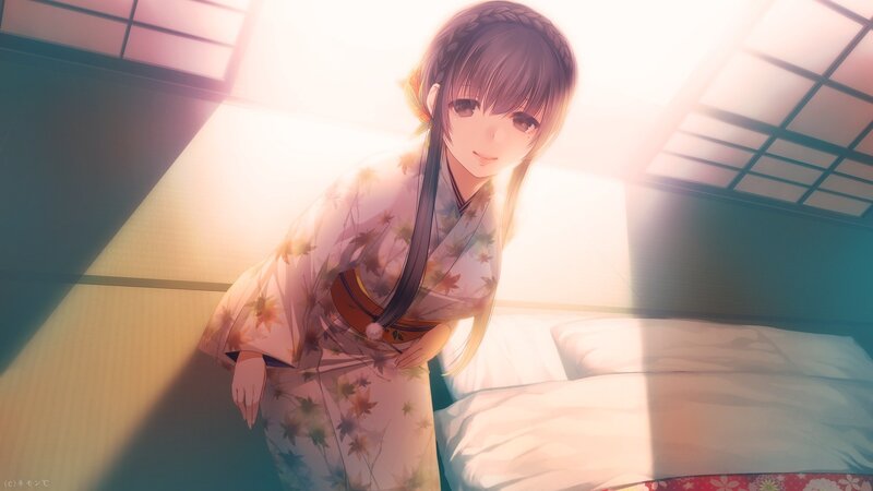 Anime Girl in Kimono — White, Serene, Morning