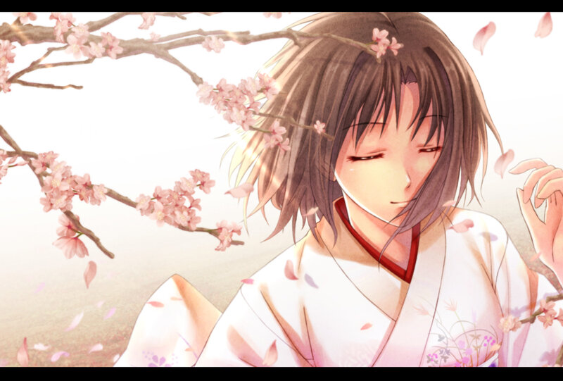 Anime Girl in Kimono — White, Serene, Spring