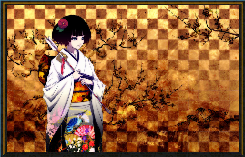 anime girl in kimono with arrow