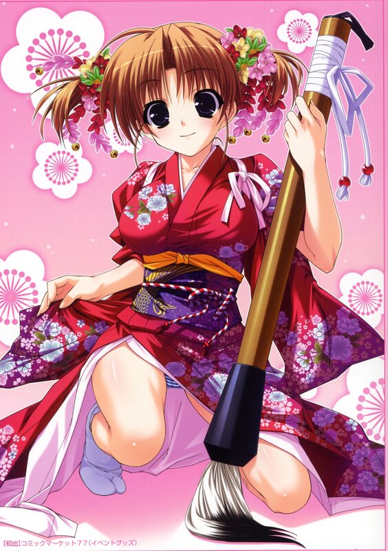 Anime girl in kimono with brush