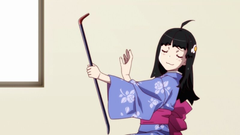 anime girl in kimono with cane