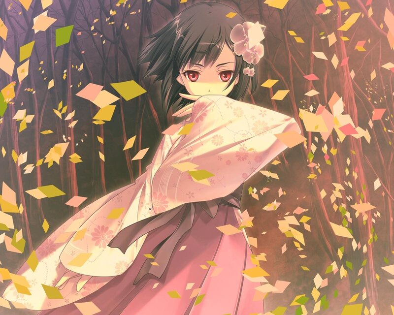 Anime girl in kimono with confetti