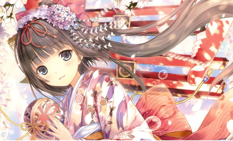 anime girl in kimono with egg