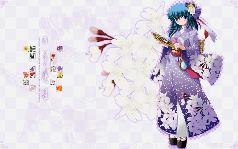 anime girl in kimono with flowers