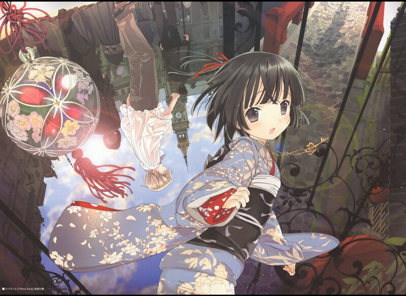 Anime girl in kimono with lantern